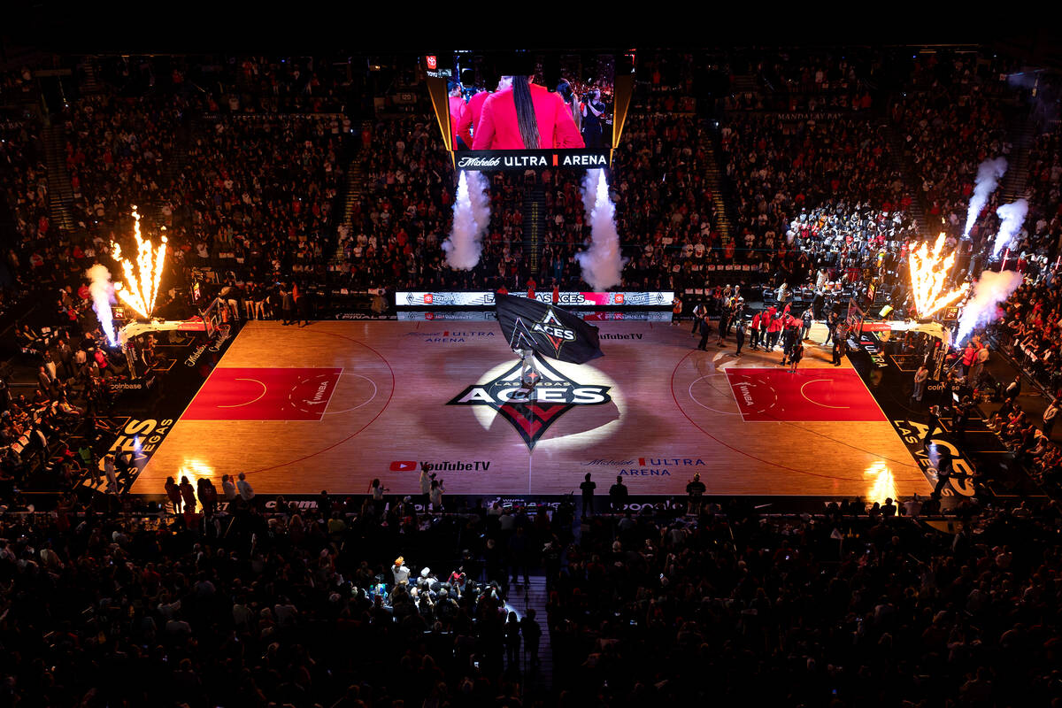 The starting lineups are announced before Game 1 of a WNBA basketball final series between the ...