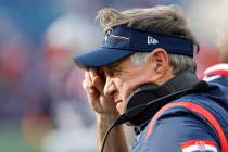 New England Patriots head coach Bill Belichick reacts during the second half of an NFL football ...