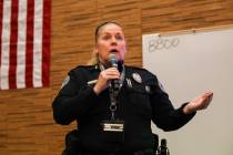 Henderson’s new police chief, Hollie Chadwick, addresses a crowd of residents and local offic ...