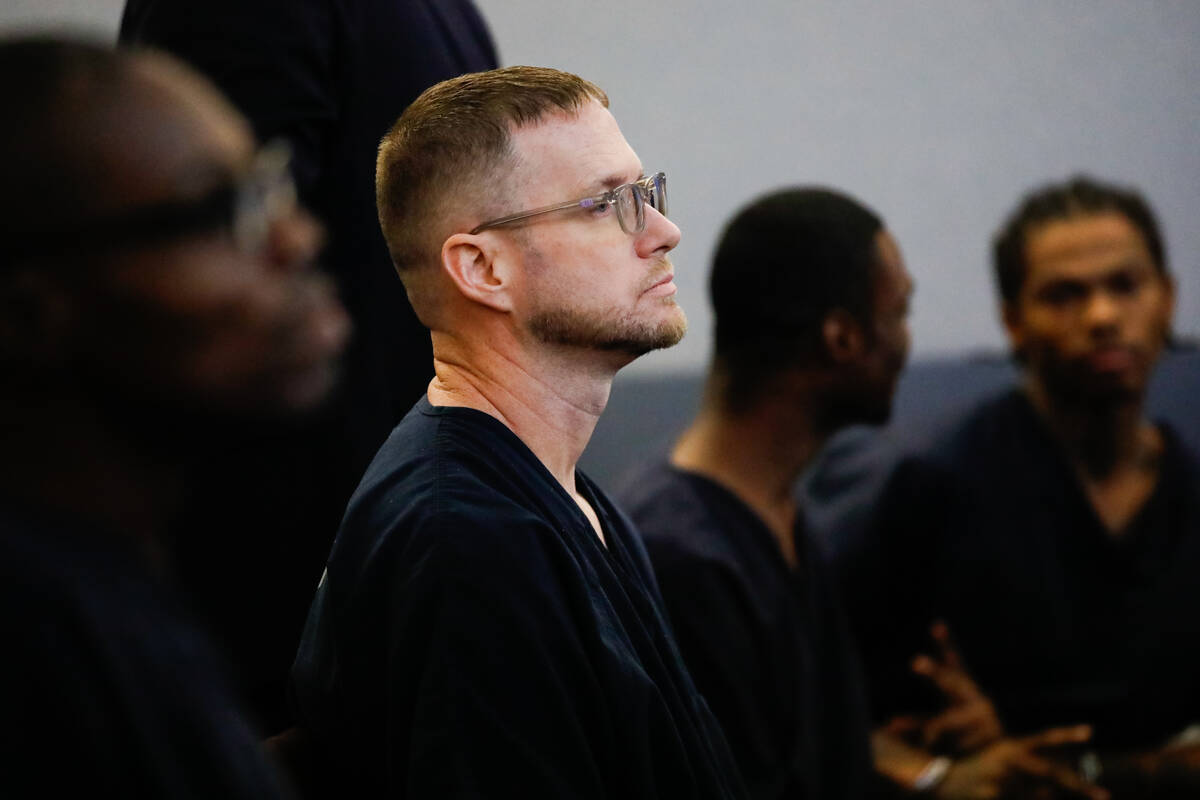 Patrick Byrom during a court hearing at the Regional Justice Center on Tuesday, Oct. 10, 2023 i ...