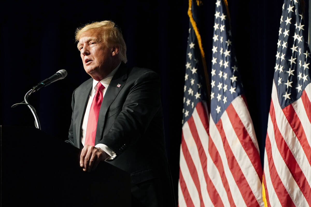 Former President Donald Trump speaks during an event with Joe Lombardo, then-Republican candida ...