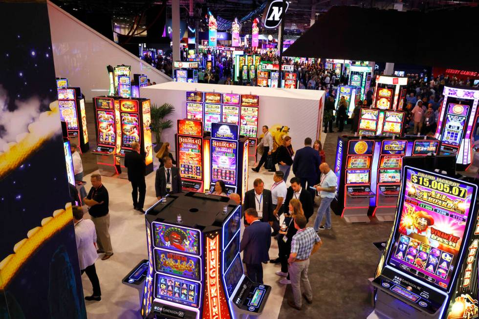 Conventioneers arrive at G2E Las Vegas, on Tuesday, Oct. 10, 2023, at Sands Expo, in Las Vegas. ...