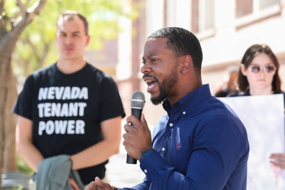 County Commissioner William McCurdy II speaks during a press conference held by the Nevada Hous ...
