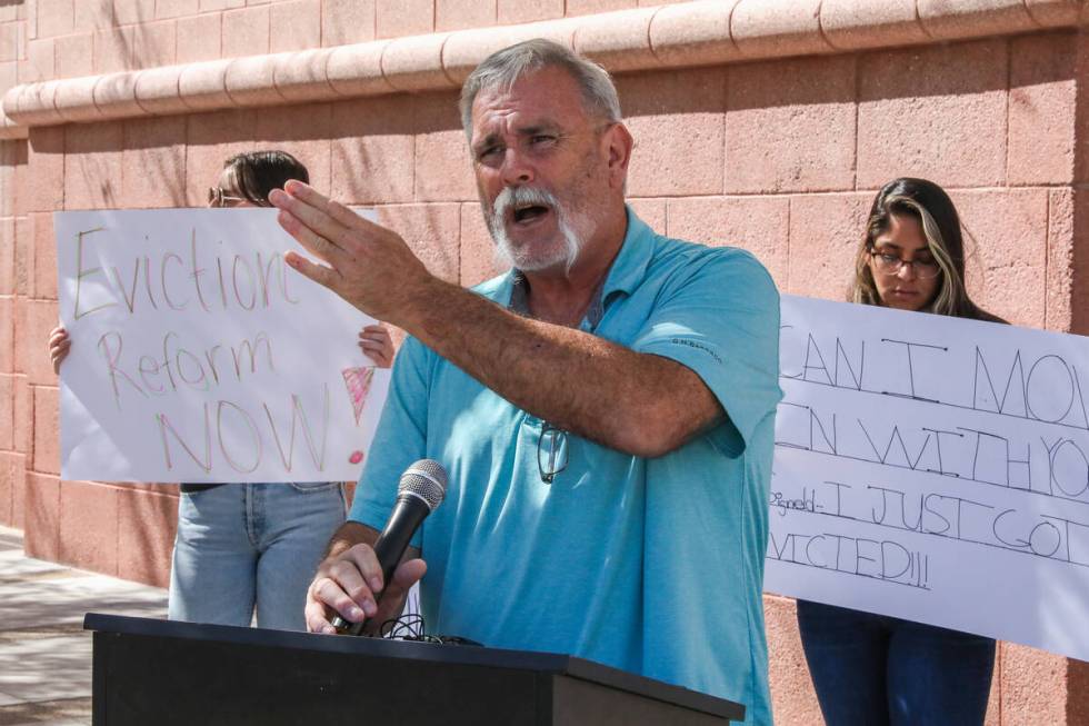 Assemblyman Max Carter speaks during a press conference held by the Nevada Housing Justice Alli ...