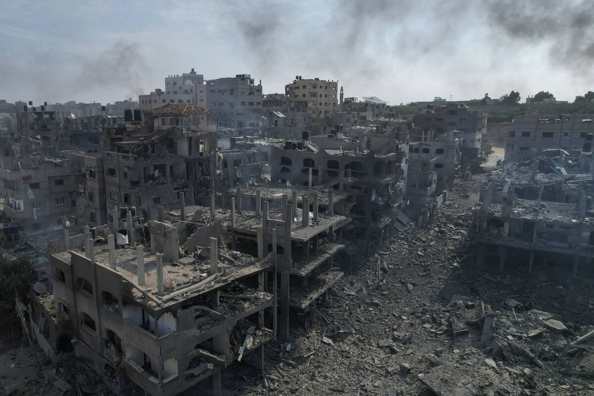 A view of the rubble of buildings hit by an Israeli airstrike, in Jabalia, Gaza strip, Wednesda ...