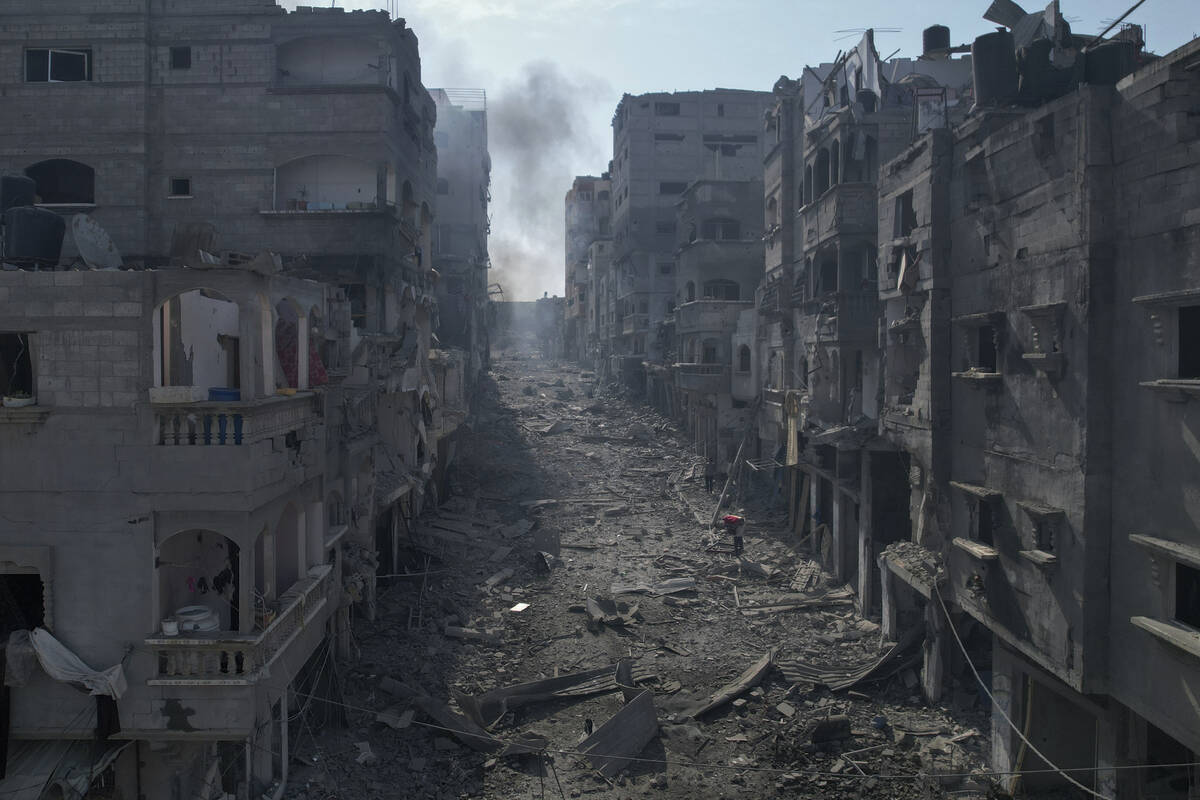 A view of the rubble of buildings hit by an Israeli airstrike, in Jabalia, Gaza strip, Wednesda ...