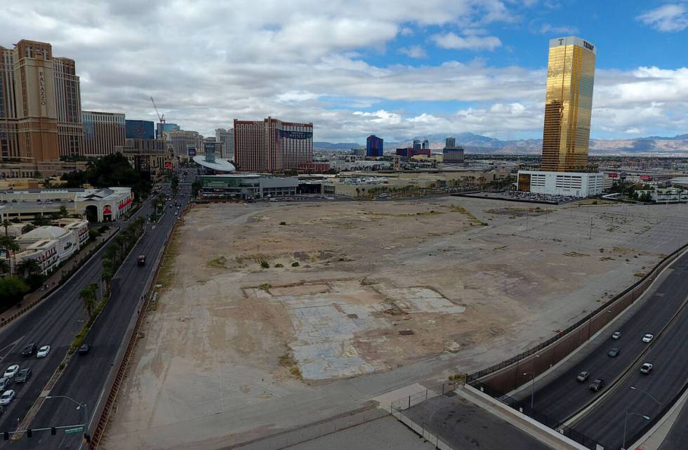 An aerial photo of property owned by Wynn Resorts at the southwest corner of Las Vegas Boulevar ...