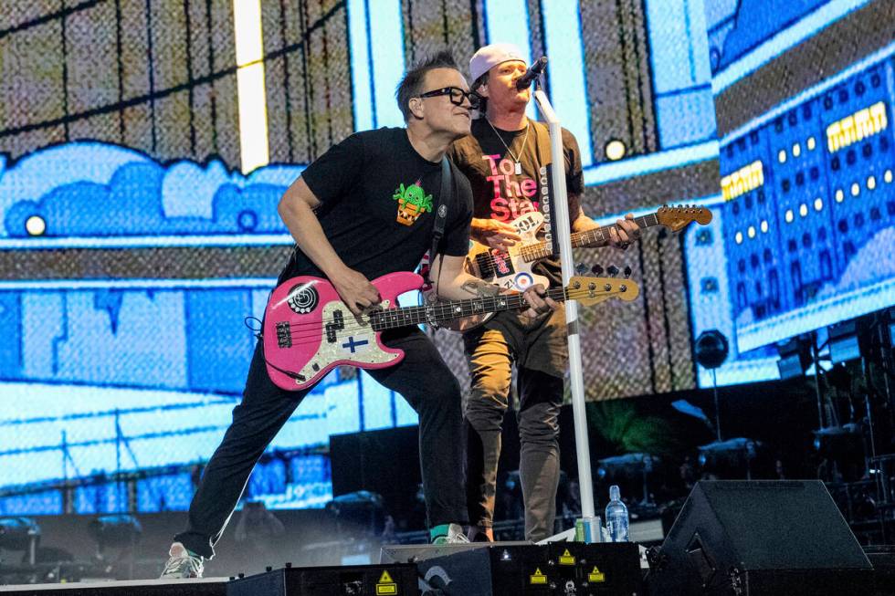 Mark Hoppus, left, and Tom DeLonge of Blink-182 perform at the Coachella Music and Arts Festiva ...