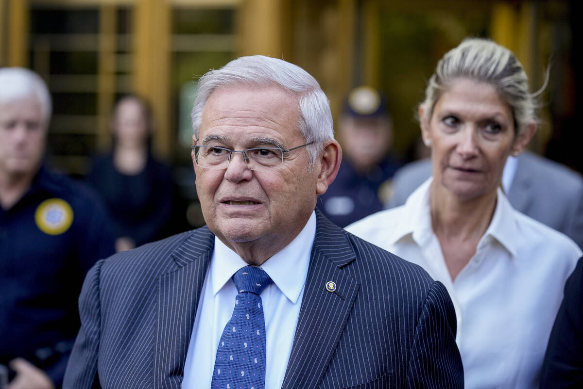 FILE - Sen. Bob Menendez and his wife, Nadine Menendez, leave federal court on Wednesday, Sept. ...