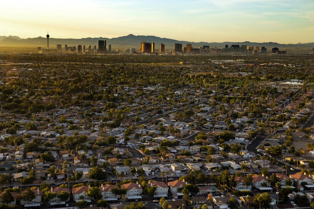 The sun rises on the city looking to the Strip from the west end in Las Vegas. Hawaii Pacific U ...