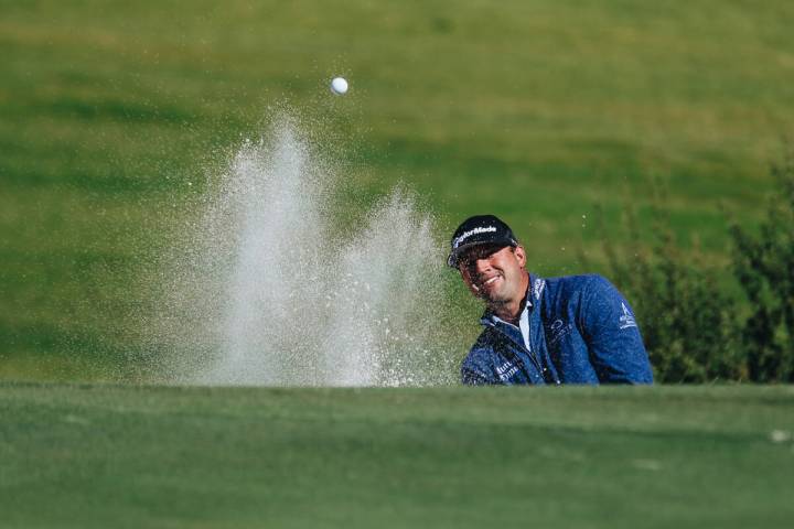 Taylor Montgomery hits his ball out of the bunker sand during the Shriners Children’s Op ...