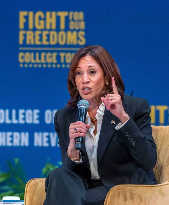 Vice President Kamala Harris speaks during her “Fight for Our Freedoms" College Tou ...