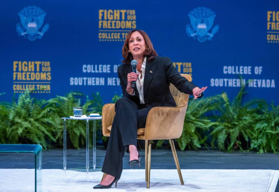 Vice President Kamala Harris speaks during her “Fight for Our Freedoms" College Tou ...