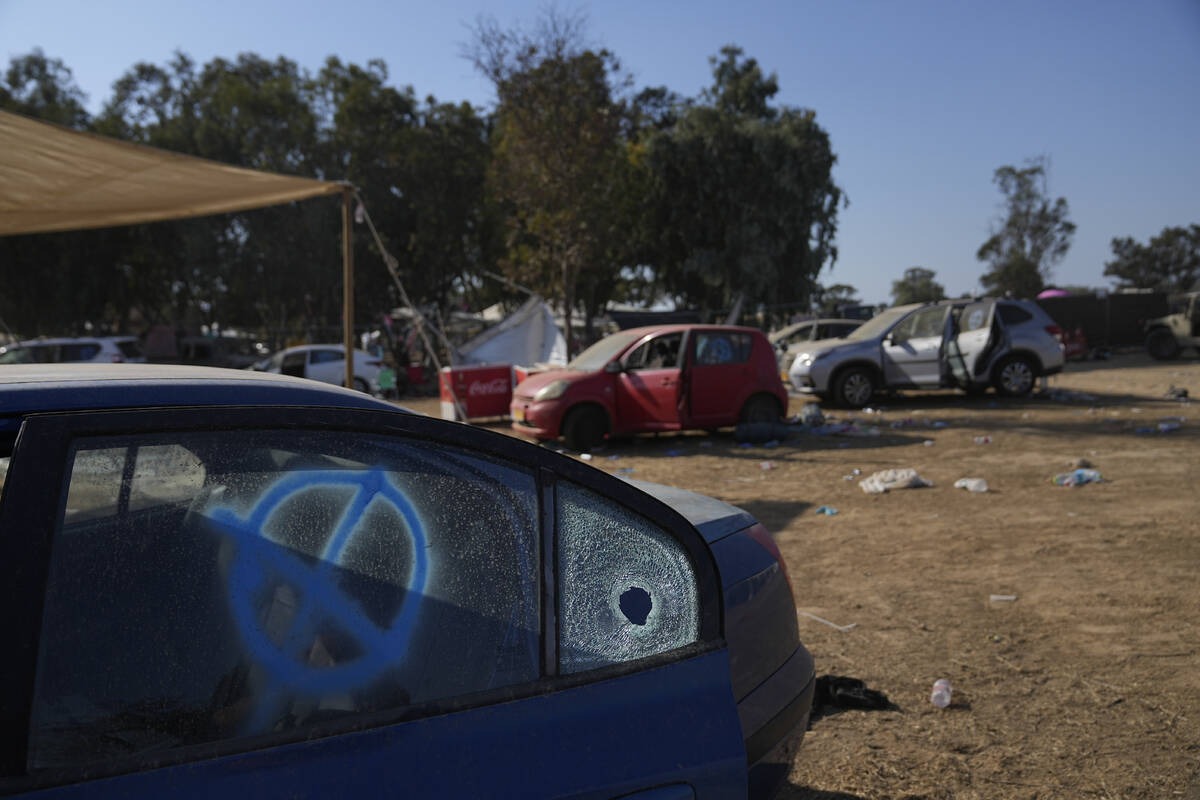 The site of a music festival near the border with the Gaza Strip in southern Israel is seen on ...