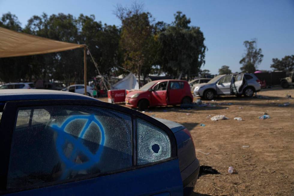 The site of a music festival near the border with the Gaza Strip in southern Israel is seen on ...