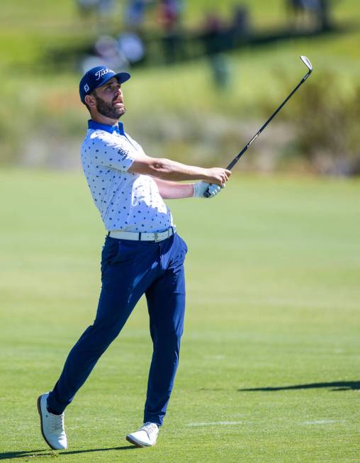 Callum Tarren looks to a shot on hole 18 during day 3 play at the Shriners Children's Open from ...