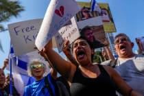 People shout slogans during a protest demanding the release of dozens of Israelis who have been ...