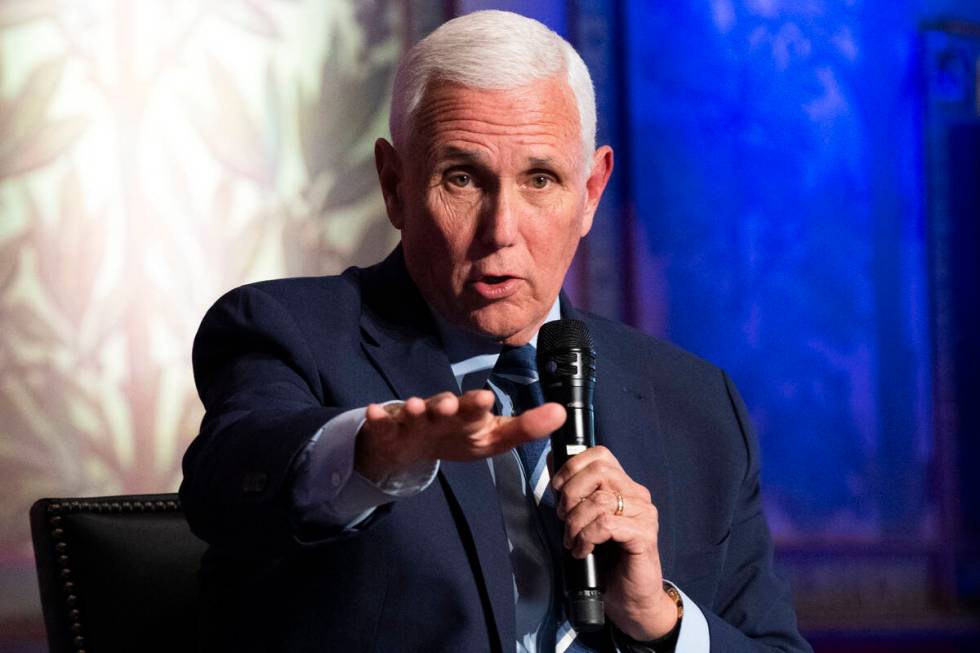 Former Vice President Mike Pence speaks, Tuesday, Oct. 3, 2023, at Georgetown University in Was ...