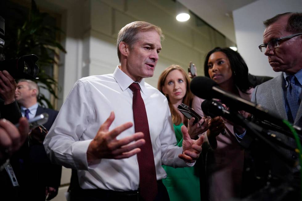 Rep. Jim Jordan, R-Ohio, chairman of the House Judiciary Committee, speaks with reporters follo ...