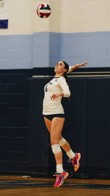 Centennial outside hitter Jeslyn Crockett (6) serves the ball during a game against Coronado at ...