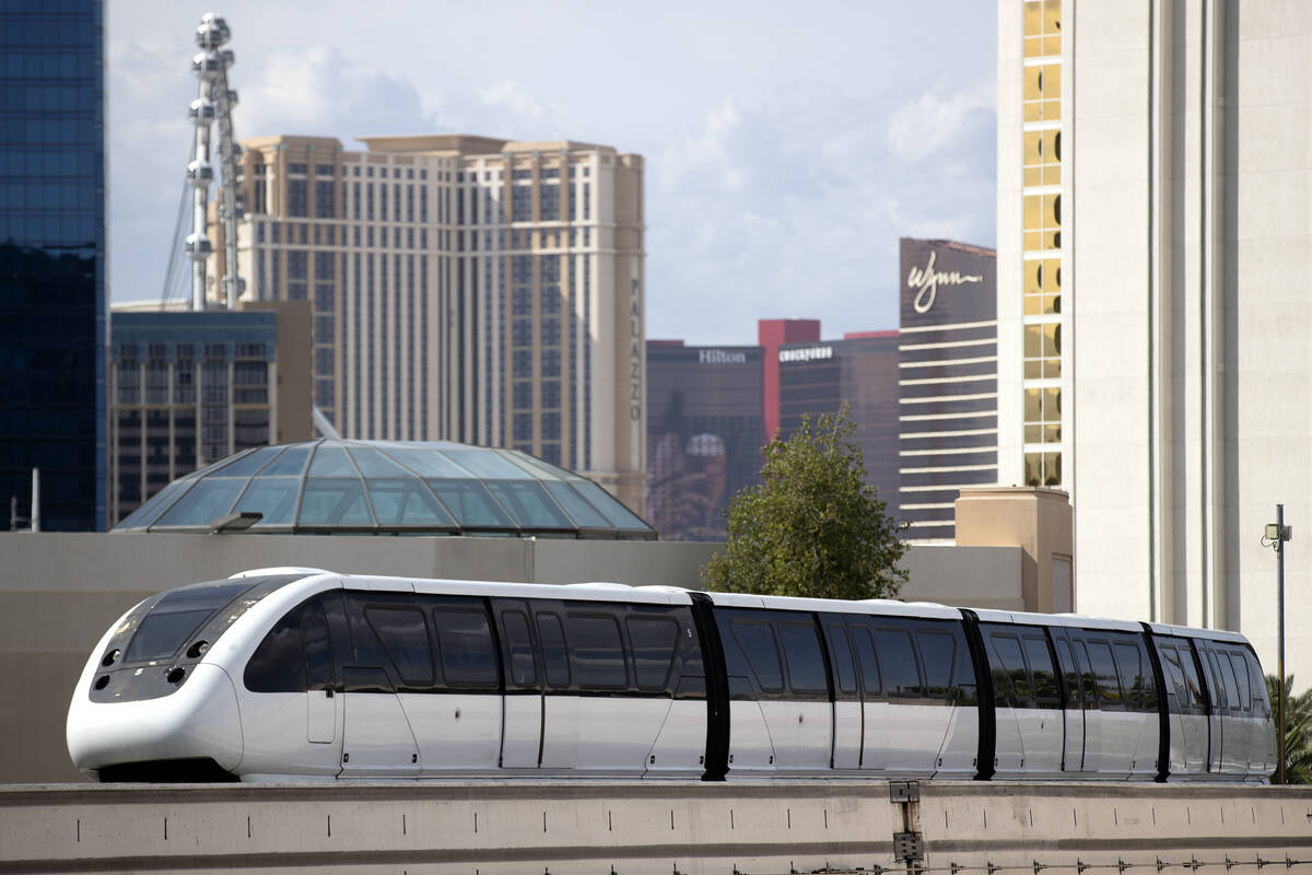 The Las Vegas Monorail travels near MGM Grand on Wednesday, May 31, 2023, in Las Vegas. (Ellen ...