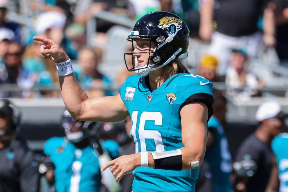 Jacksonville Jaguars quarterback Trevor Lawrence (16) during a NFL football game at EverBank St ...