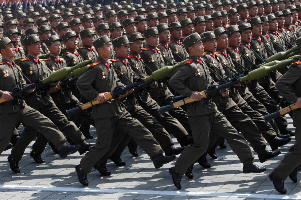 FILE - North Korean soldiers march during a mass military parade in Pyongyang's Kim Il Sung Squ ...