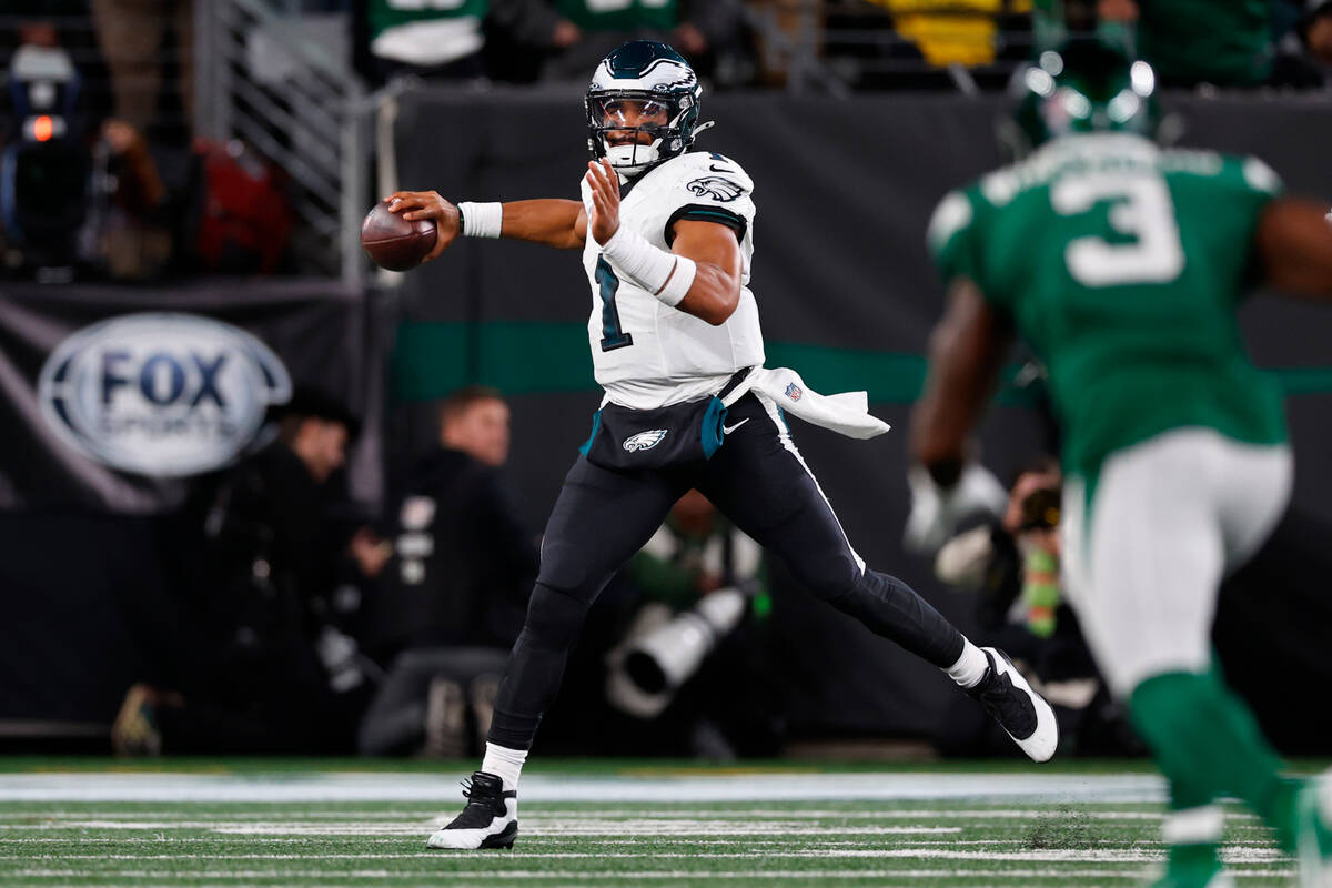 Philadelphia Eagles quarterback Jalen Hurts (1) in action against the New York Jets during an N ...