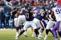 Chicago Bears quarterback Tyson Bagent (17) looks to pass the ball against the Minnesota Viking ...