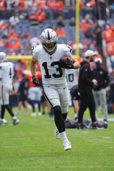 Las Vegas Raiders wide receiver Hunter Renfrow (13) against the Denver Broncos of an NFL footba ...