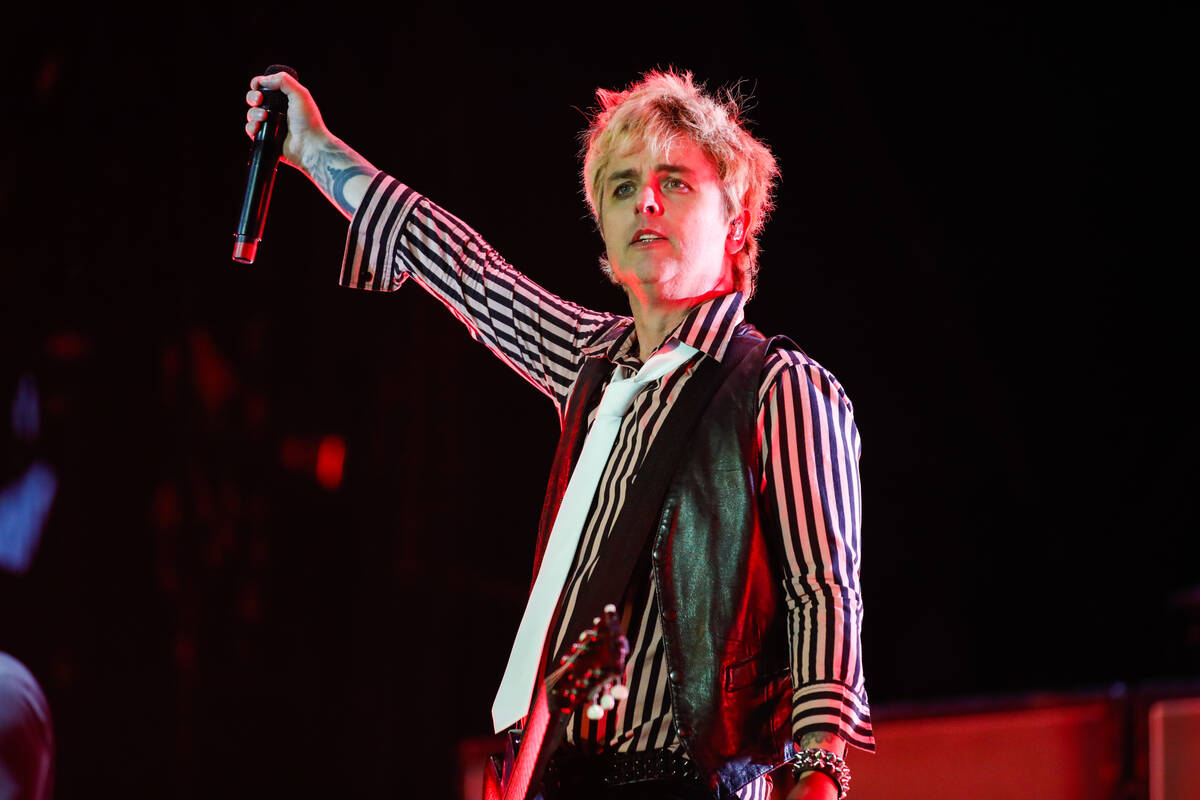 Green Day’s lead singer, Billie Joe Armstrong, looks out at the crowd during a performan ...