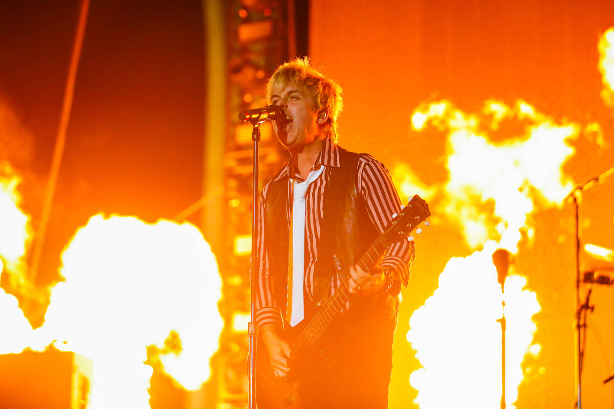 Green Day’s lead singer, Billie Joe Armstrong, performs at the When We Were Young 2023 m ...
