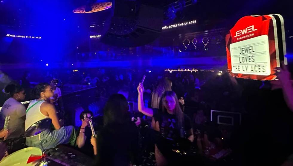 A look at the Aces' victory celebration at Jewel Nightclub at Aria on Saturday, Oct. 21, 2023. ...