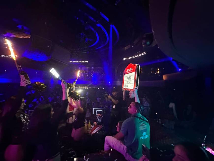 A look at the Aces' victory celebration at Jewel Nightclub at Aria on Saturday, Oct. 21, 2023. ...