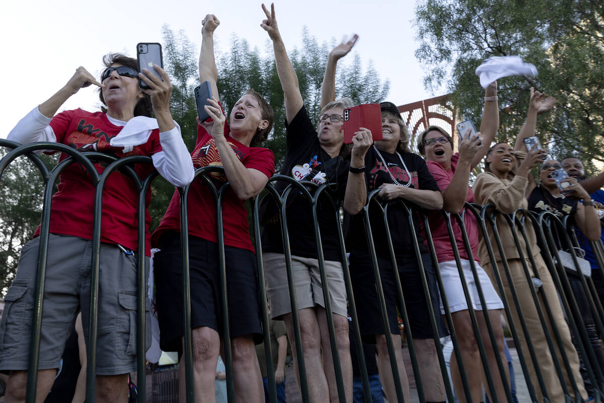 Las Vegas Aces fans cheer for their team as they proceed down Las Vegas Boulevard to celebrate ...