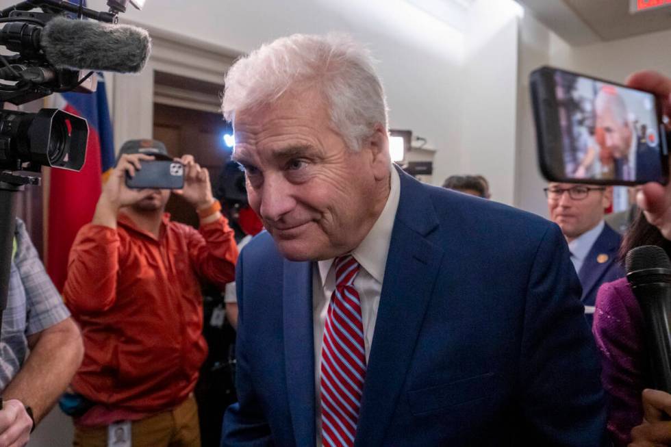 Rep. Tom Emmer, R-Minn., arrives as Republicans meet to decide who to nominate to be the new Ho ...