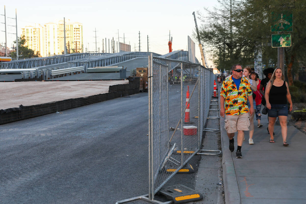 A bridge for the Formula 1 Las Vegas Grand Prix is under construction at the intersection of Fl ...