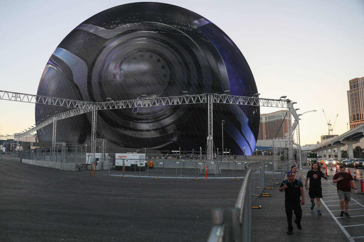 The Sphere is surrounded by construction for the Formula 1 Las Vegas Grand Prix, as seen on Fri ...
