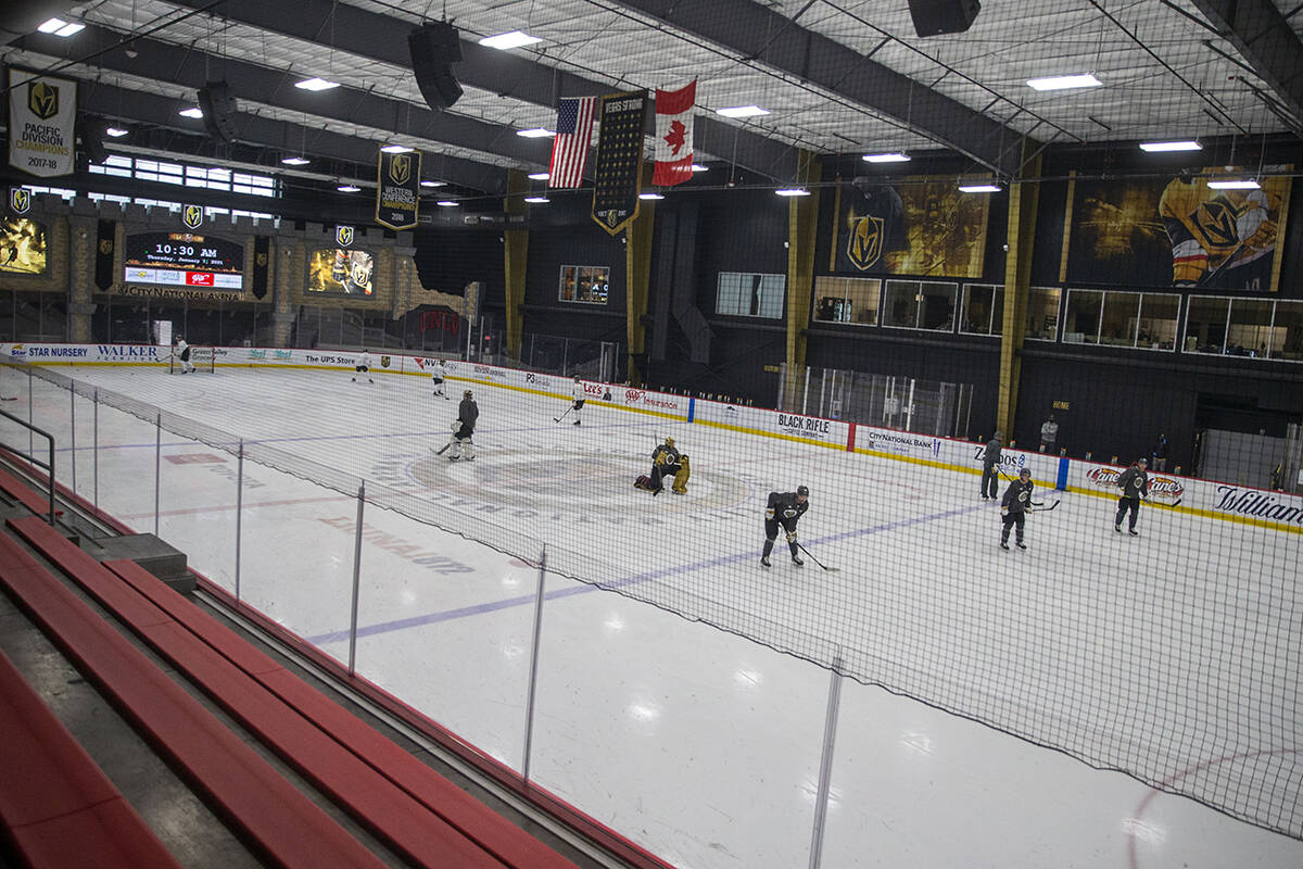 Golden Knights practice on Thursday, Jan. 7, 2021, at City National Arena in Las Vegas. (Heidi ...