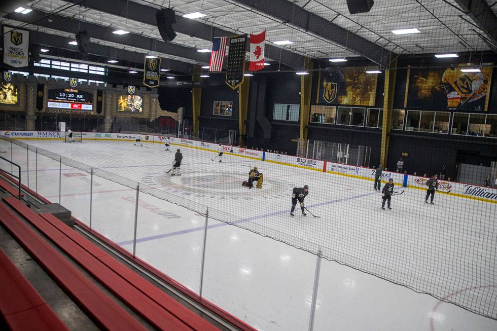 Golden Knights practice on Thursday, Jan. 7, 2021, at City National Arena in Las Vegas. (Heidi ...