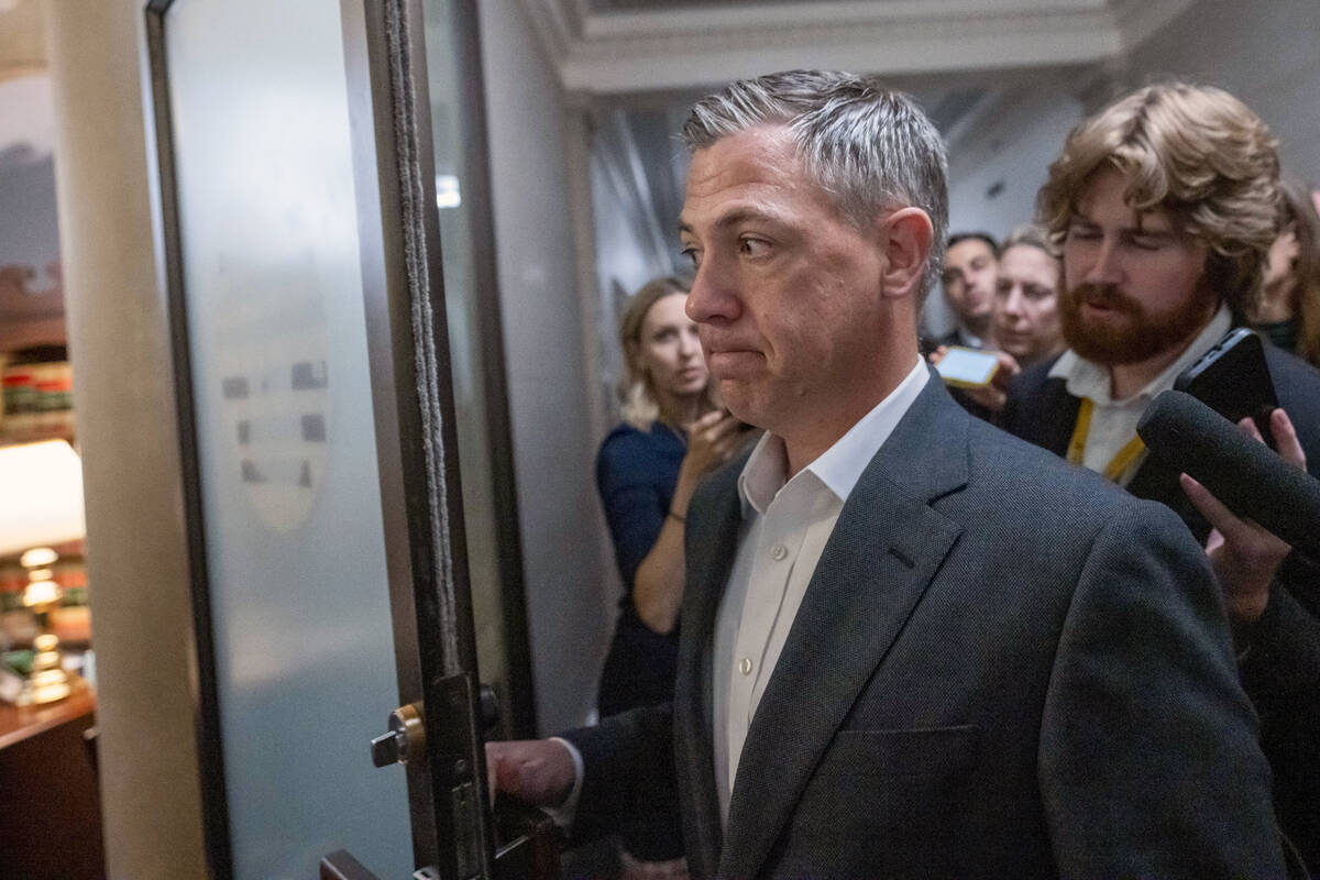 Rep. Jim Banks, R-Ind., arrives as Republicans meet to decide who to nominate to be the new Hou ...