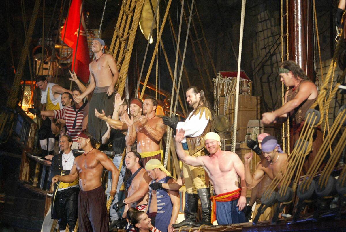 The Pirate show cast members take a last bow from their ship before thousands of fans during th ...
