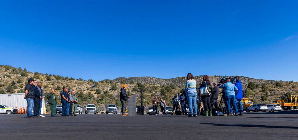 Mario Gomez, Nevada Department of Transportation District 1 Engineer, speaks as part of a press ...