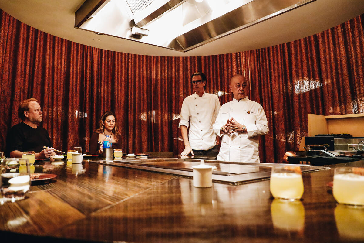 Chef Nobu Matsuhisa demonstrates teppanyaki cooking at Nobu in Caesars Palace on Friday, Oct. 2 ...