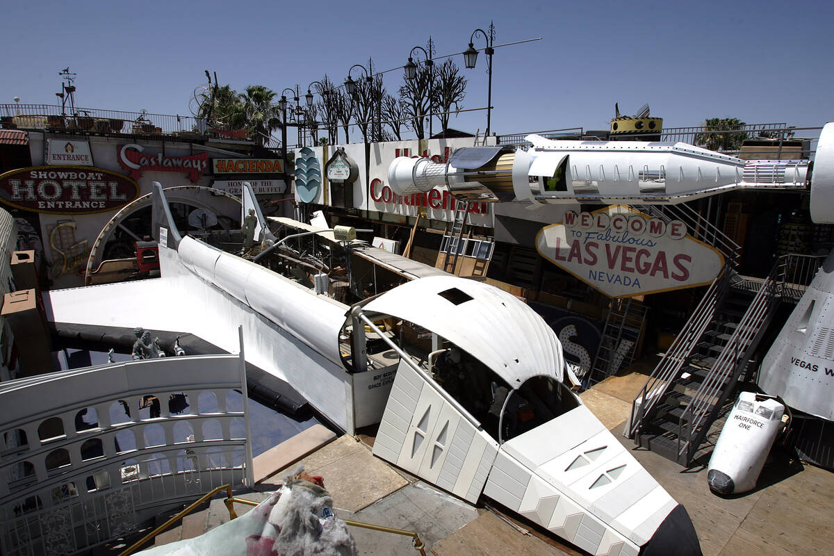 Old Las Vegas casino signs, props and even a stylized spaceship mock-up, which is part of an in ...