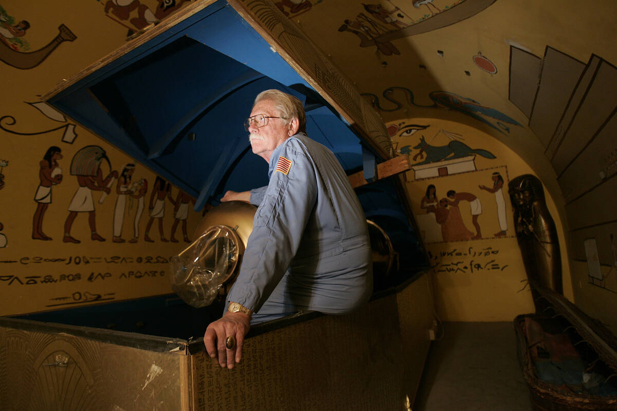 Lonnie Hammargren sits on the edge of his iron lung equipped sarcophagus located in a chamber b ...