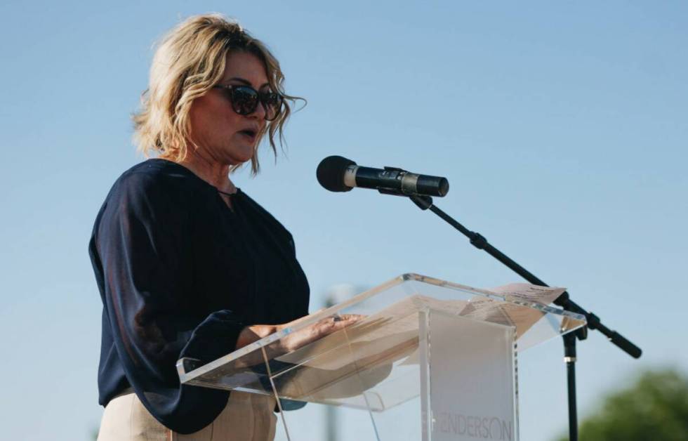 Henderson mayor Michelle Romero addresses a crowd during an opening ceremony for Pumpkin Park a ...