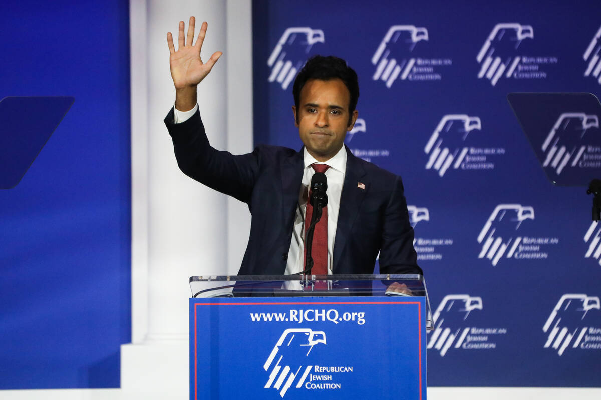 Republican presidential candidate Vivek Ramaswamy speaks during the annual Republican Jewish Co ...