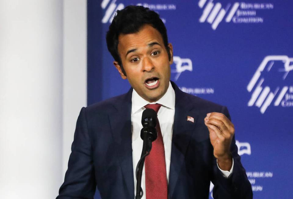 Republican presidential candidate Vivek Ramaswamy speaks during the annual Republican Jewish Co ...