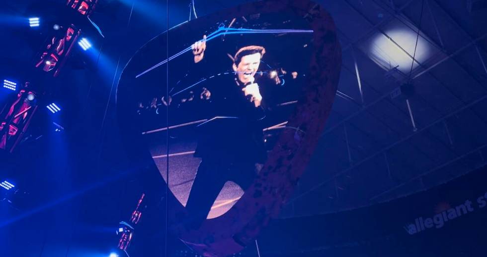 Brandon Flowers of The Killers is shown during Ed Sheeran's show at Allegiant Stadium on Saturd ...